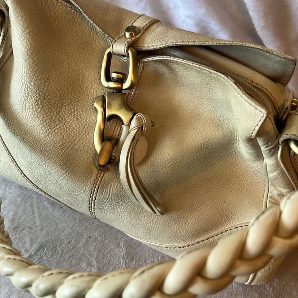Cream Leather Shoulder Bag with Brass Hardware - Picture 7 of 16